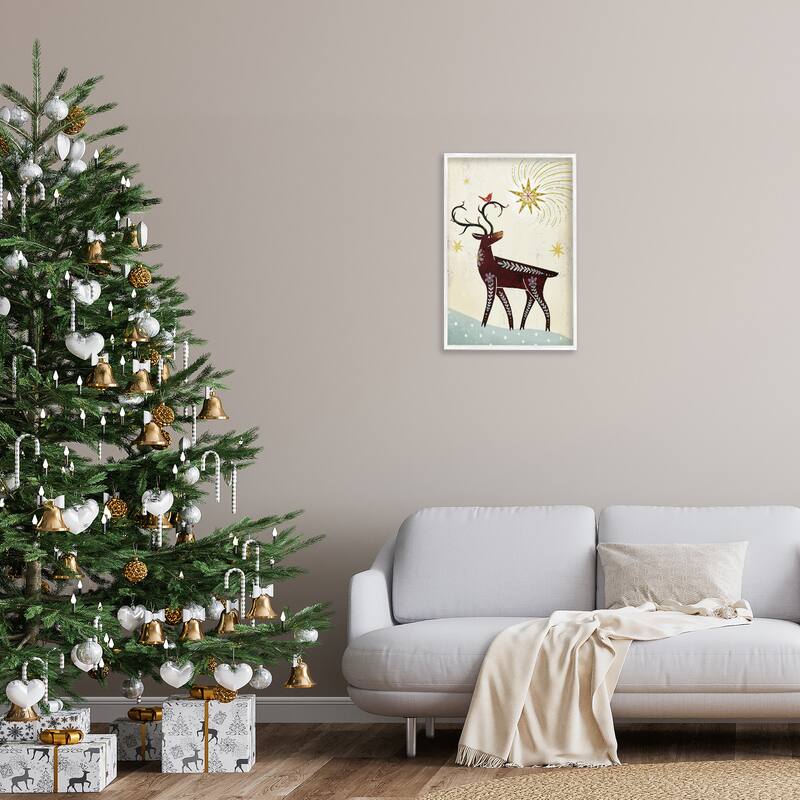 Stupell Rustic Winter Deer Framed Giclee Art Design By Hannah Moren