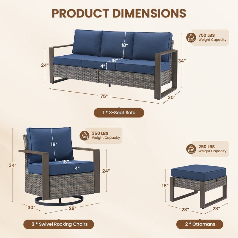 Pocassy Outdoor Sofa Patio Swivel Chair Funiture Set