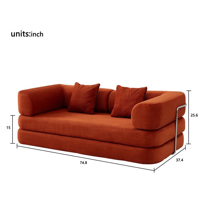 Lounge Sleeper Bed with Blanket Pillow, Folding Mattress Sofa Bed Floor Couch, Loveseat Daybed with Fixed-Shape Frame