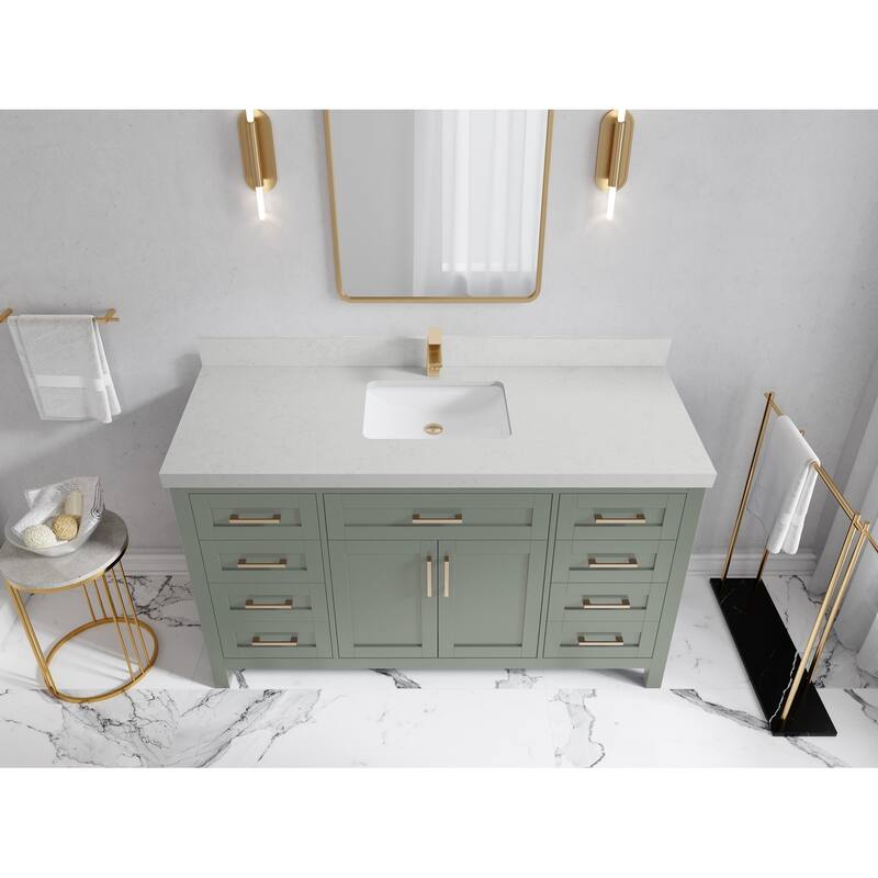 Willow Collections 60 in. W x 22 in. D Cambridge Single Sink Bathroom Vanity with Countertop - 2”Carrara Quartz - Evergreen