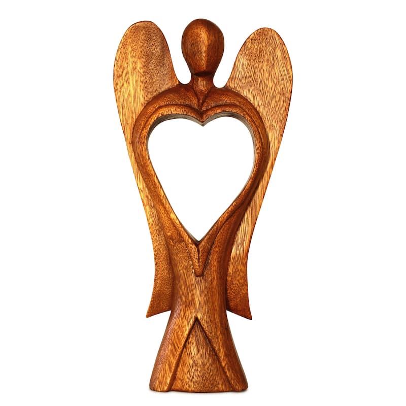 12" Wooden Handmade Abstract Sculpture Statue Handcrafted "Angel of Love" Gift Home Decor Figurine Decoration Hand Carved