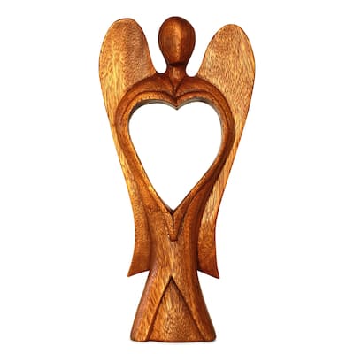 12" Wooden Handmade Abstract Sculpture Statue Handcrafted "Angel of Love" Gift Home Decor Figurine Decoration Hand Carved