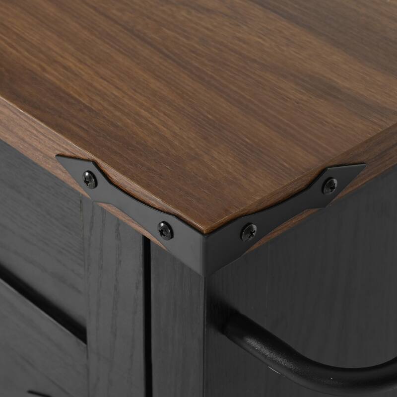 Farmhouse Kitchen Island with Drop Leaf Power Outlet and Rolling Wheels