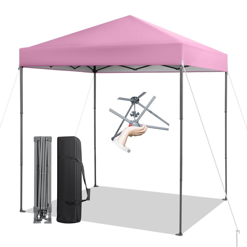 Gymax 6.6x6.6 FT Folding Pop-up Canopy w/ 6.2-8 Height Adjustment - Pink