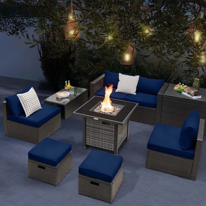 Costway 9 Pieces Patio Furniture Set with 50,000 BTU Propane Fire Pit - See Details