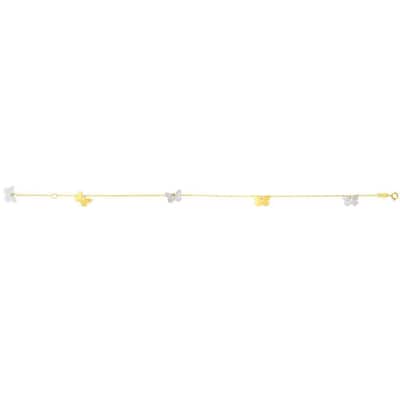 Curata 14k 14K Two-tone Gold 10" Textured Butterfly Anklet