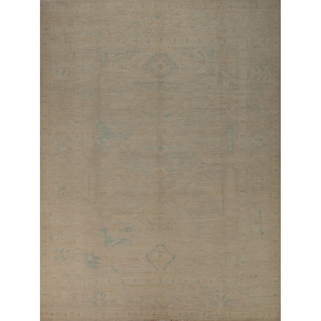 Vegetable Dye Oushak Turkish Area Rug Bedroom Handmade Wool Carpet - 8'4"x 9'10"