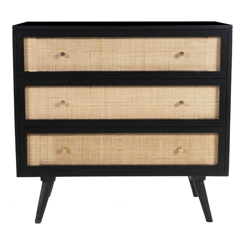 Glenda Solid Wood Three-Drawer Chest with Natural Cane