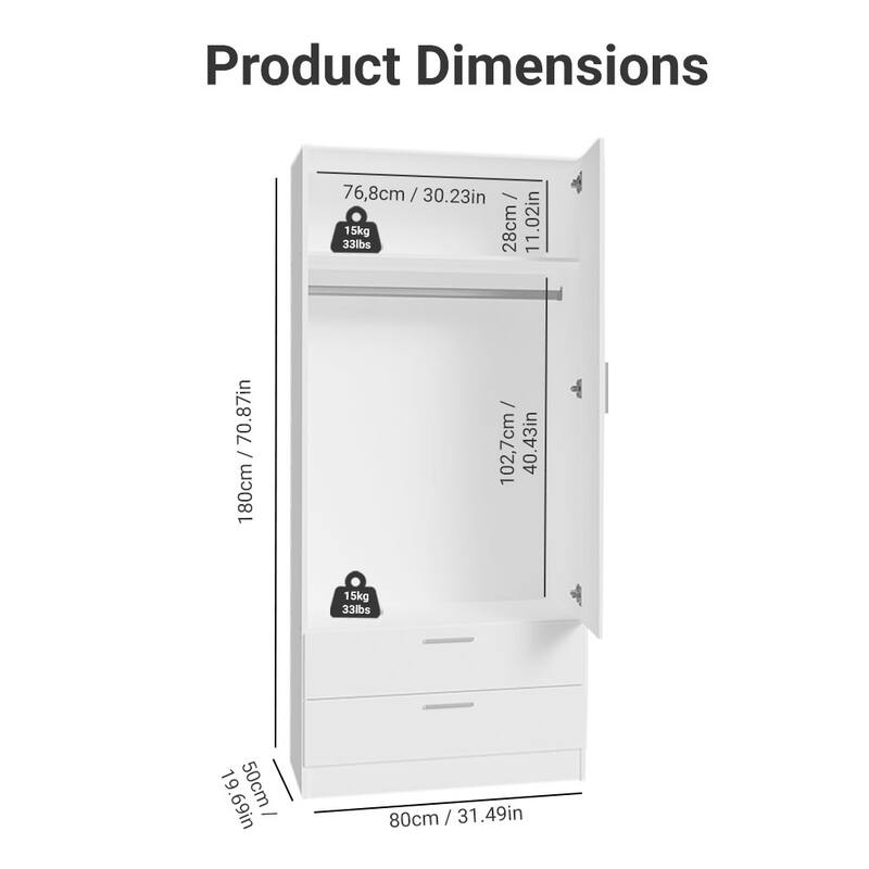 Madesa 2 Door 2 Drawer Storage Cabinet Wardrobe 31 "L