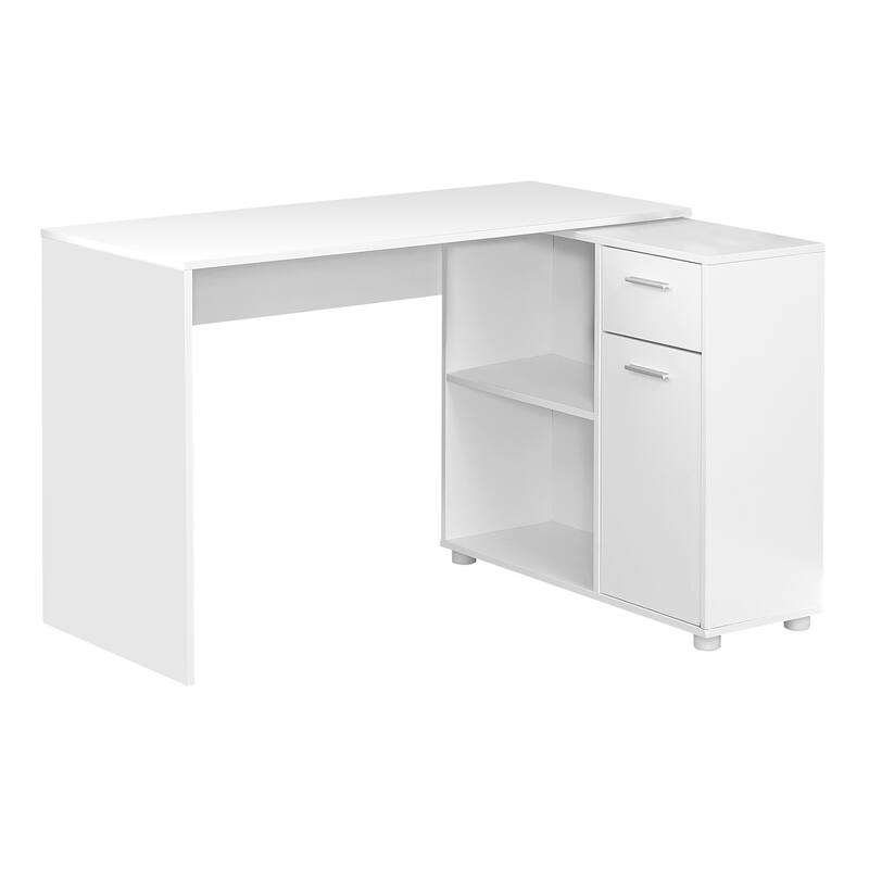 Contemporary L-Shaped Computer Desk with Storage Options, Compact Design, and Flexible Placement for Small Spaces - White