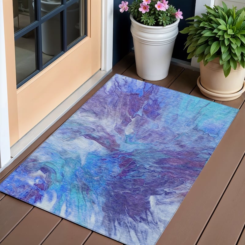 HomeRoots Abstract Transitional Rectangle Outdoor Rug - 3' x 5'