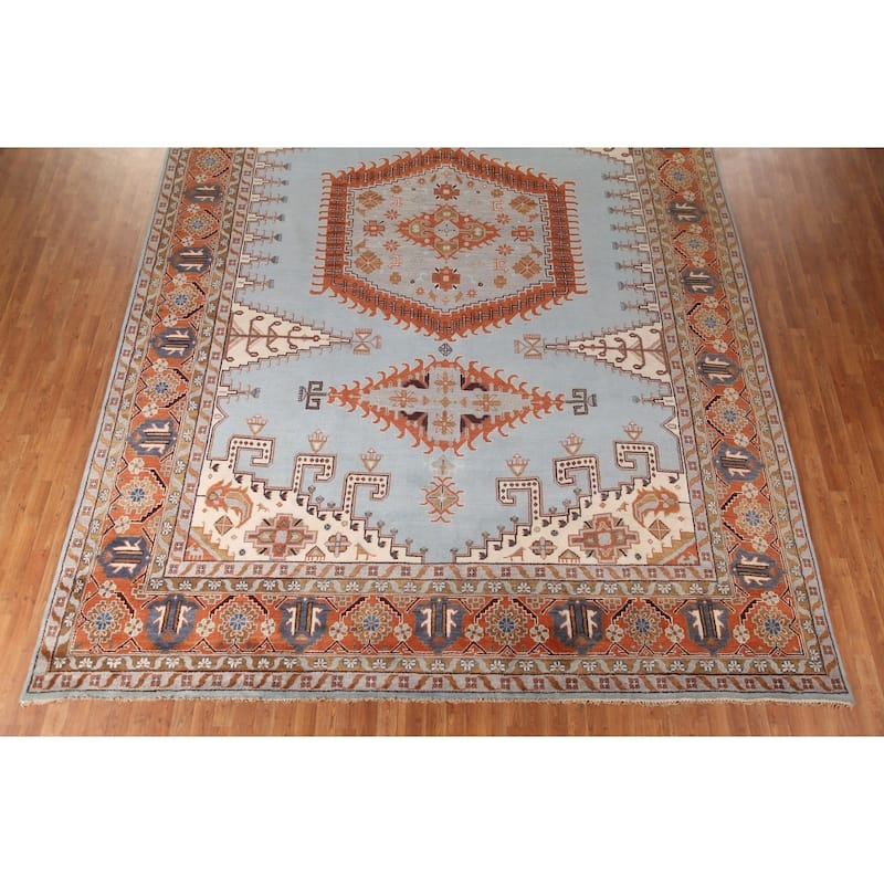 Light Blue Heriz Serapi Oriental Large Area Rug Wool Carpet - 11'3" x 17'10"