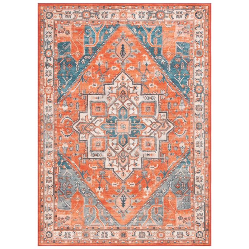 SAFAVIEH Journey Lori Transitional Machine Washable Rug - 6'7" Square - Rust/Blue Ivory
