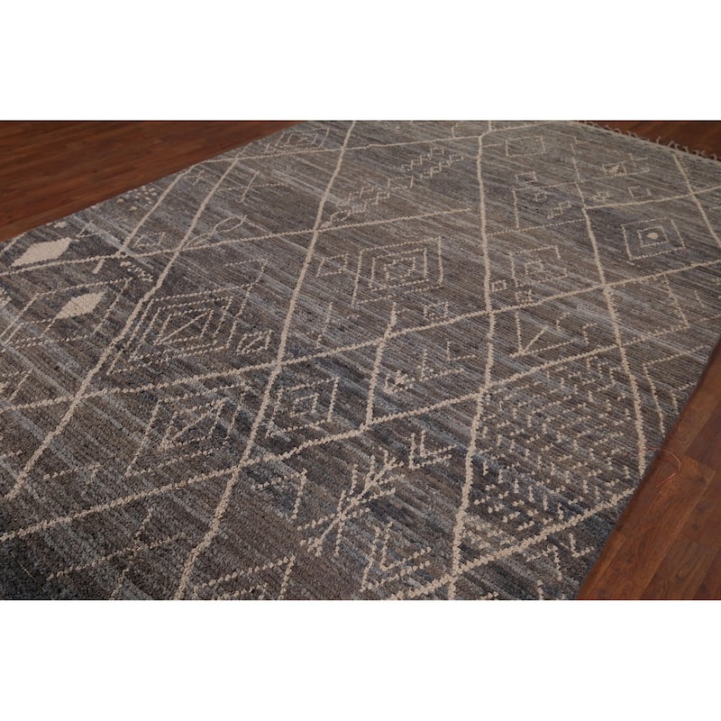Trellis Geometric Moroccan Oriental Area Rug Hand-Knotted Wool Carpet - 7'0"x 11'2"