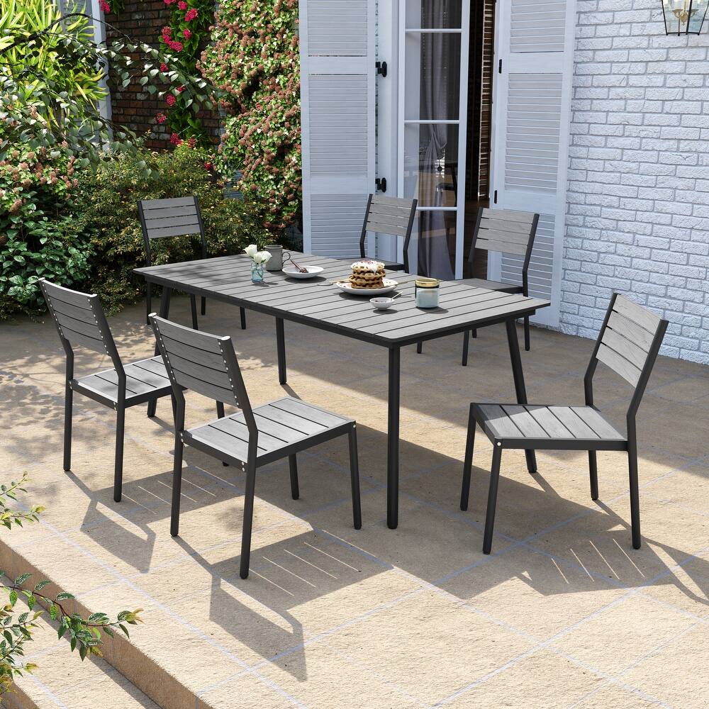 7-Piece Outdoor Aluminum Rectangular Dining Sets Table with Chairs