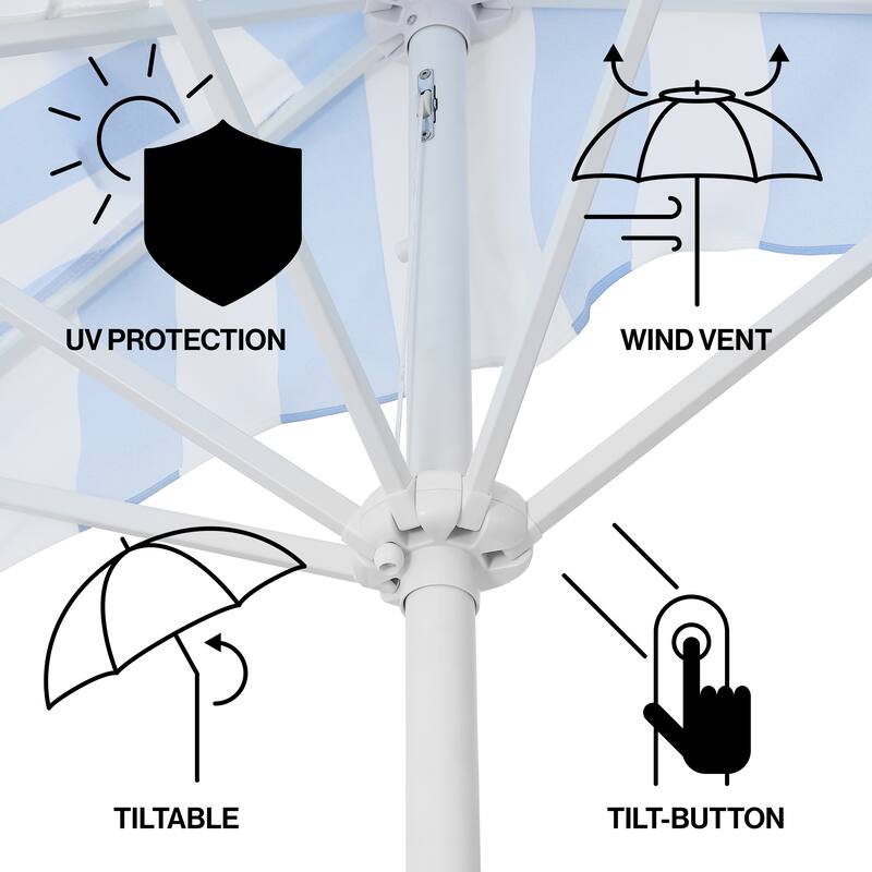 9ft Half Market Umbrella, Scalloped, Crank, Tilt, UV, by JONATHAN Y