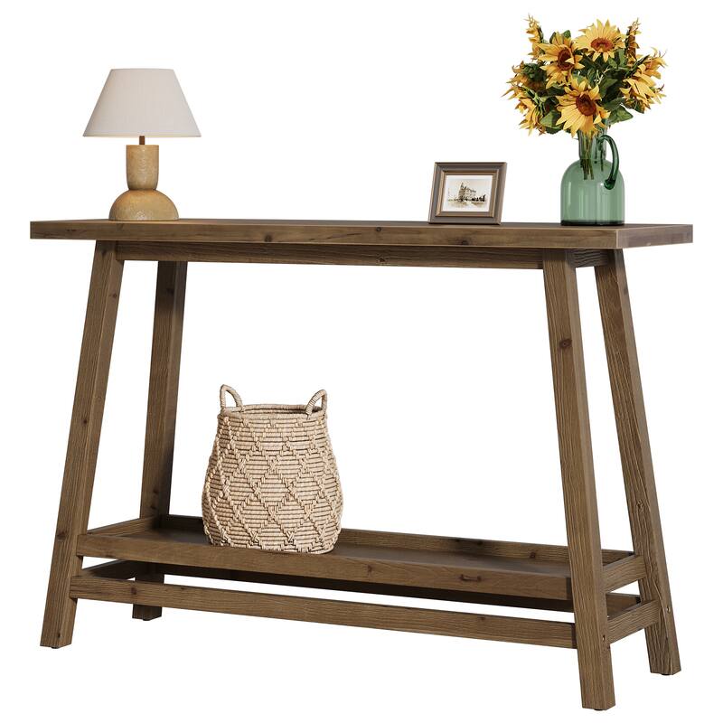 Solid Wood Entryway Table, Console Table with Storage Shelves, Behind Couch Sofa Table Hallway Foyer Accent Side Table