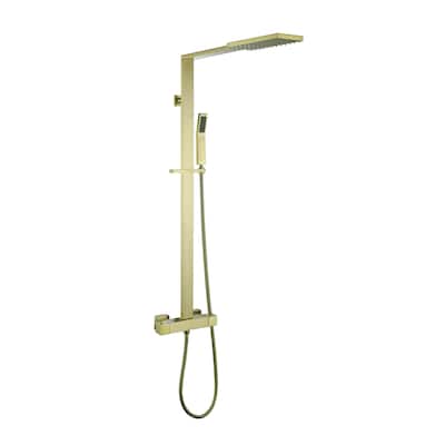 Exposed Shower System with Handheld Shower Rainfall Wall Mount Shower Faucet with Thermostatic Valve in Brushed Gold