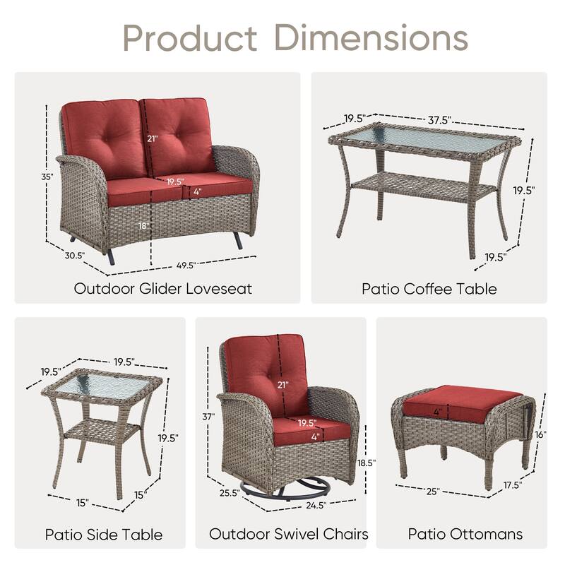 Outdoor Glider Sofa with Swivel Chairs Ottoamns and Table