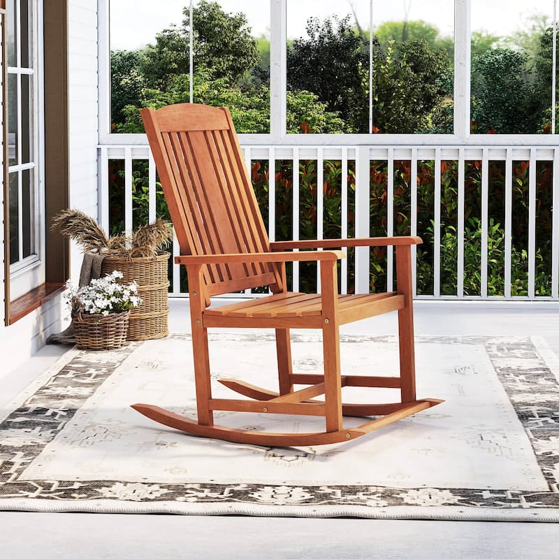 Costway 1/2 PCS Outdoor Rocking Chair with Slatted Seat Wide Armrests - 1 PCS