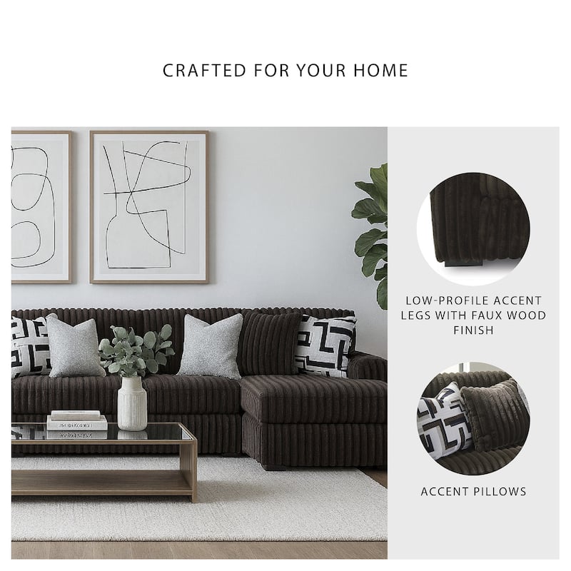 Signature Design by Ashley Midnight-madness Brown 3-Piece Sectional with Chaise - 190" W x 65" D x 40" H