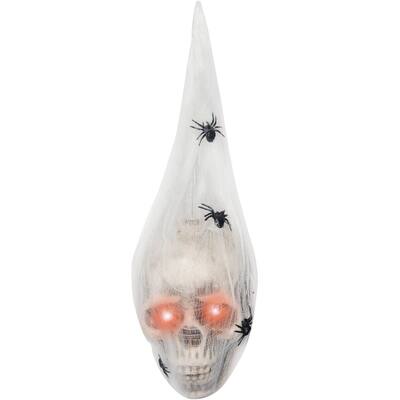 Light Up Skull Head With Spiders Halloween Decoration 19" White Red