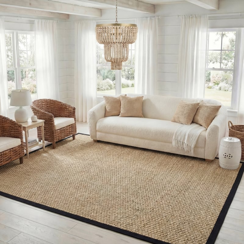 SAFAVIEH Natural Fiber Zymryd Basketweave Seagrass Rug - 10' x 14' - Natural/Black