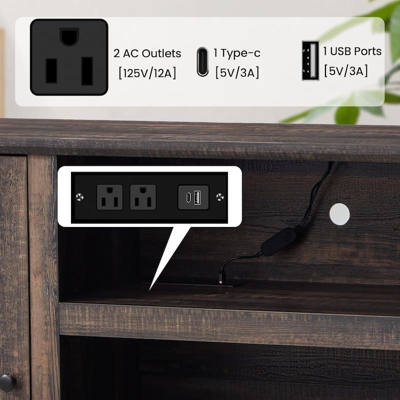 EROMMY TV Stand for 65 Inch TV, Entertainment Center with LED Lights, Storage & Power Outlets, Media Console for Living Room