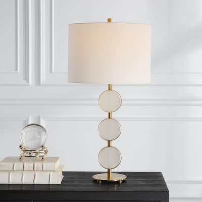 Suspended Alabaster Disk Table Lamp - 28.5"