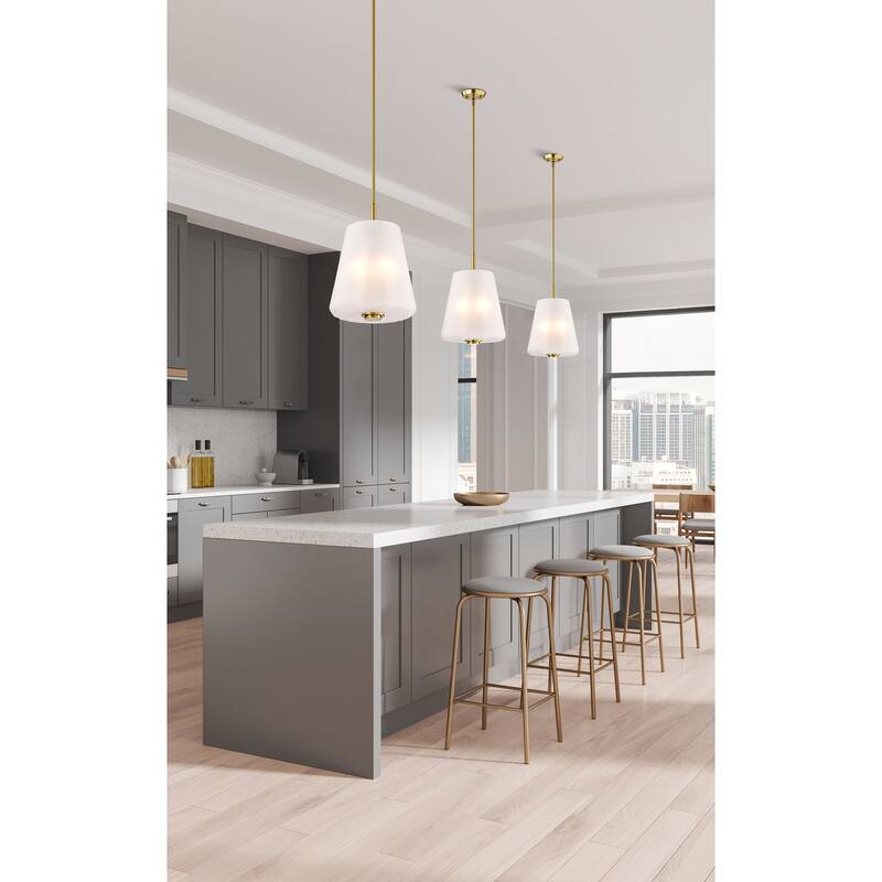 Lune 3 Light Pendant Vintage Brass Finish Etched White Glass - Vintage Brass
