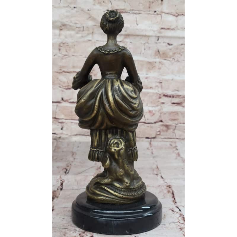Bronze Country Maiden Statue – Charming Woman With Basket Sculpture For Rustic Decor