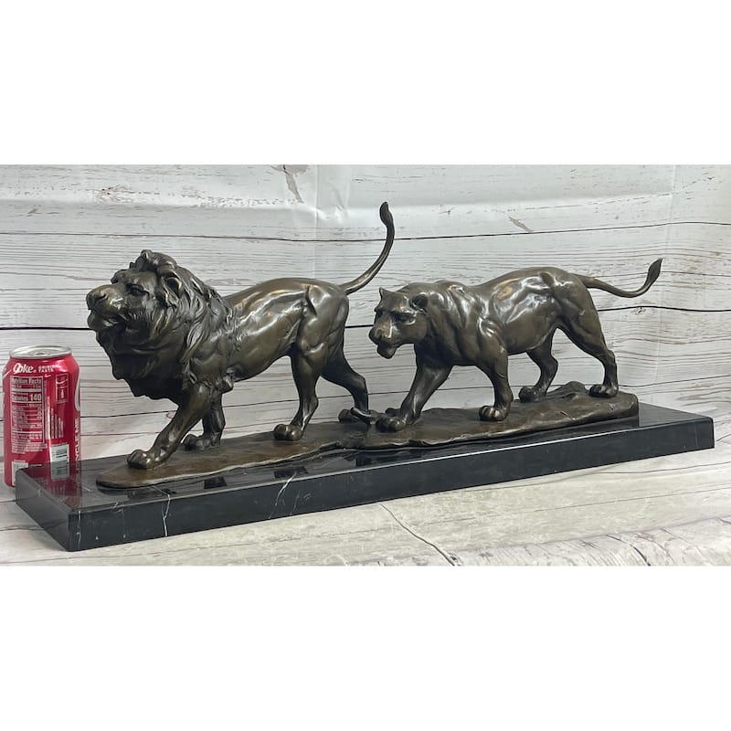 Male Female Imitative Lion Imitative Lions On The Prowl Bronze Sculpture Statue Signed Original Art