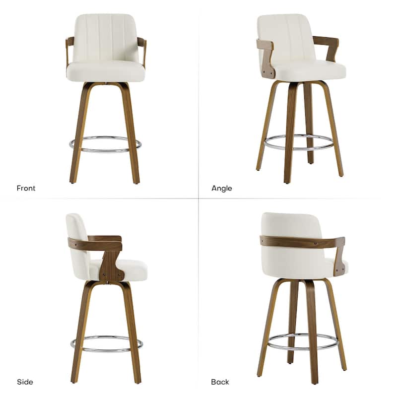 Upholstered Swivel Barstool with Arms and Bentwood Legs - 40.8"H x 18.9"W x 19.5"D/19.3"D