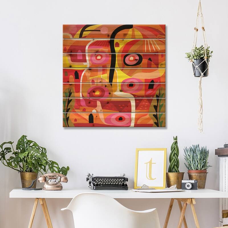 Orange Silverlake Print On Wood by Charles Harker - Multi-Color
