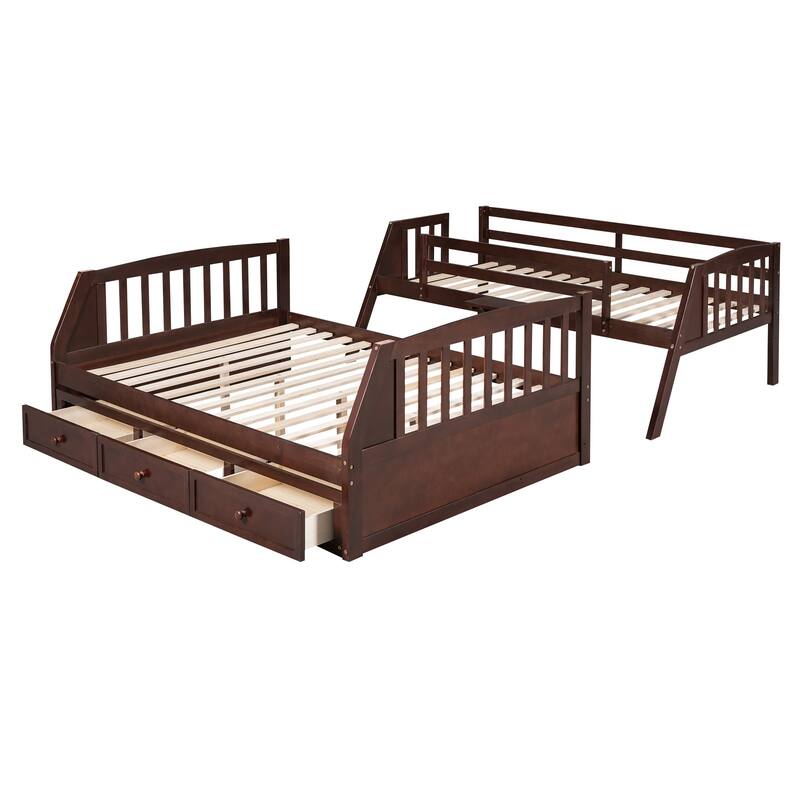 Twin Over Full Bunk Bed with Storage Staircase and Drawers, Solid Pine Wood Bed for Bedroom