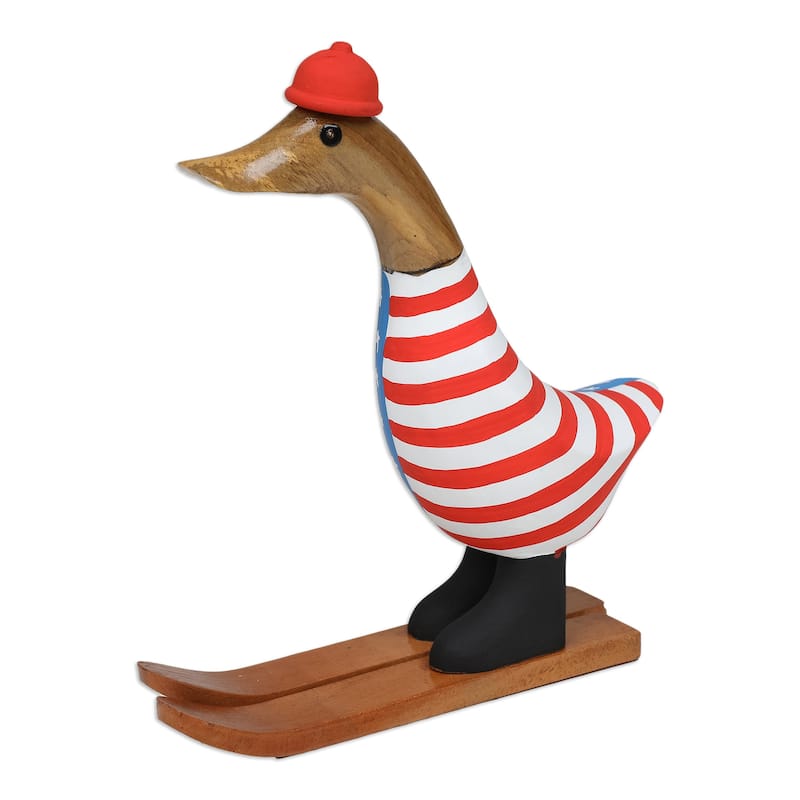 Novica Handmade Skiing For America Bamboo Root And Teak Wood Figurine