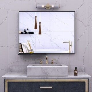 Black Modern Aluminum Frame Rectangular Bathroom Mirror - Bed Bath & Beyond - 37439117