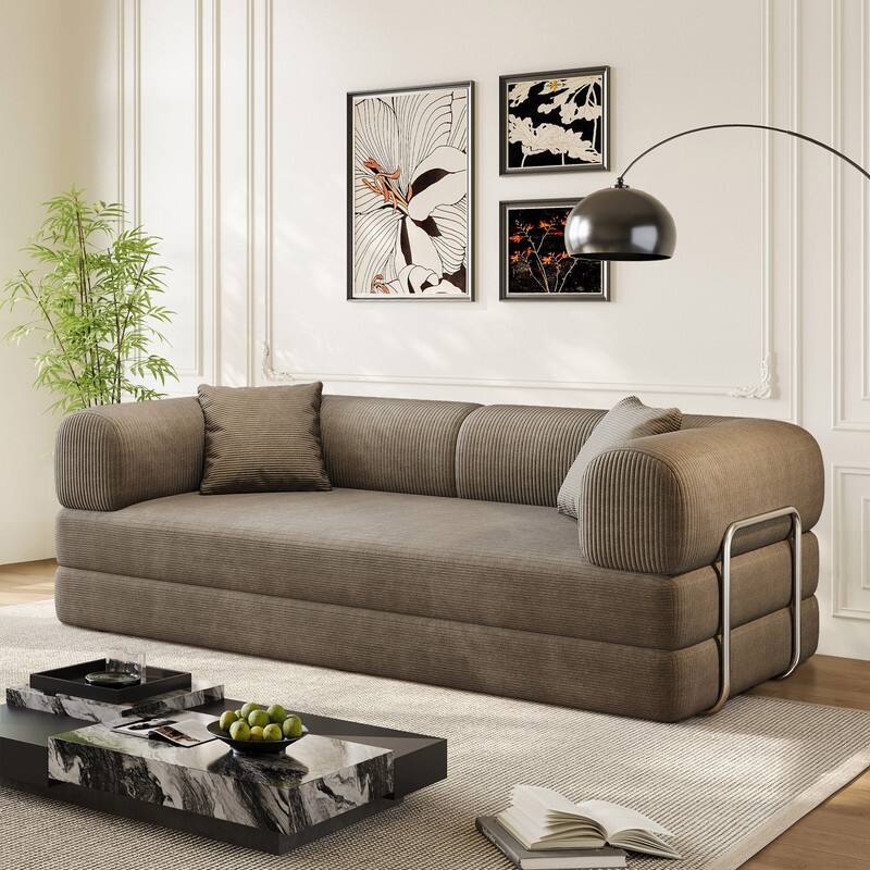 78.8" Convertible Floor Sofa Bed, Corduroy Folding Mattress Sofa Couch for Small Spaces ,No Assembly