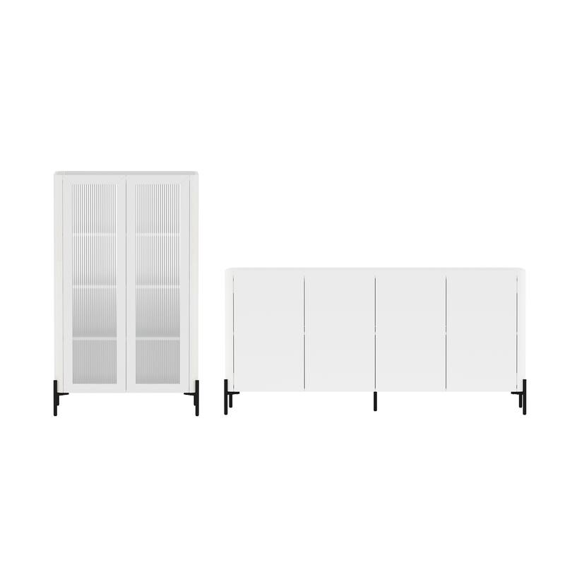 Manhattan Comfort 2-Piece Modern Abbey 66.9 In. Sideboard Glass Cabinet Set