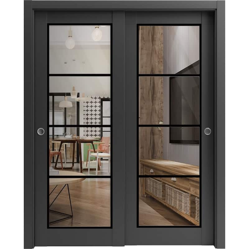 Bypass Doors 36 x 80 Lucia 2466 Matte Black Clear Glass Sturdy Rails - Black - 60" x 96" ( 2* 30x96)