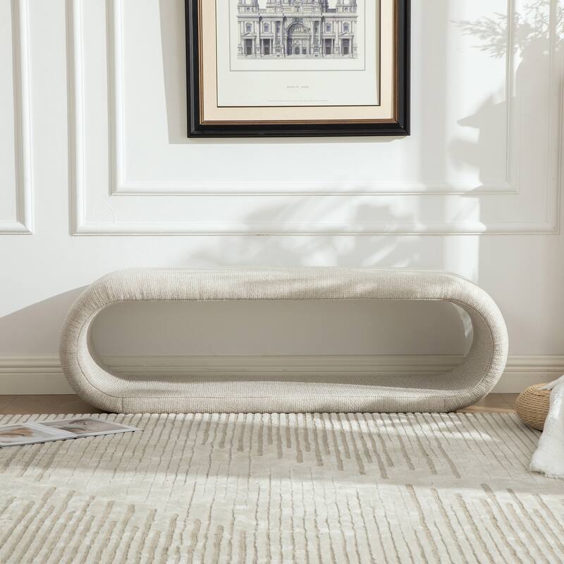 52.17"W Chenille Upholstered Bench for Bedroom End of Bed,Modern Shoe Bench for Entryway,Equipped With An Iron Frame