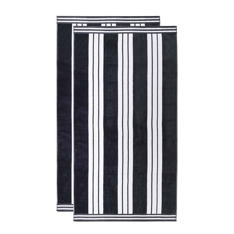 Superior Striped Large Oversized Cotton Beach Towel - Set of 2