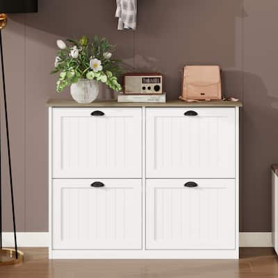 4-Door Flip Shoe Storage Cabinet - Freestanding Slim Shoe Organizer with Adjustable Shelf for Entryway, Foyer and Hallway