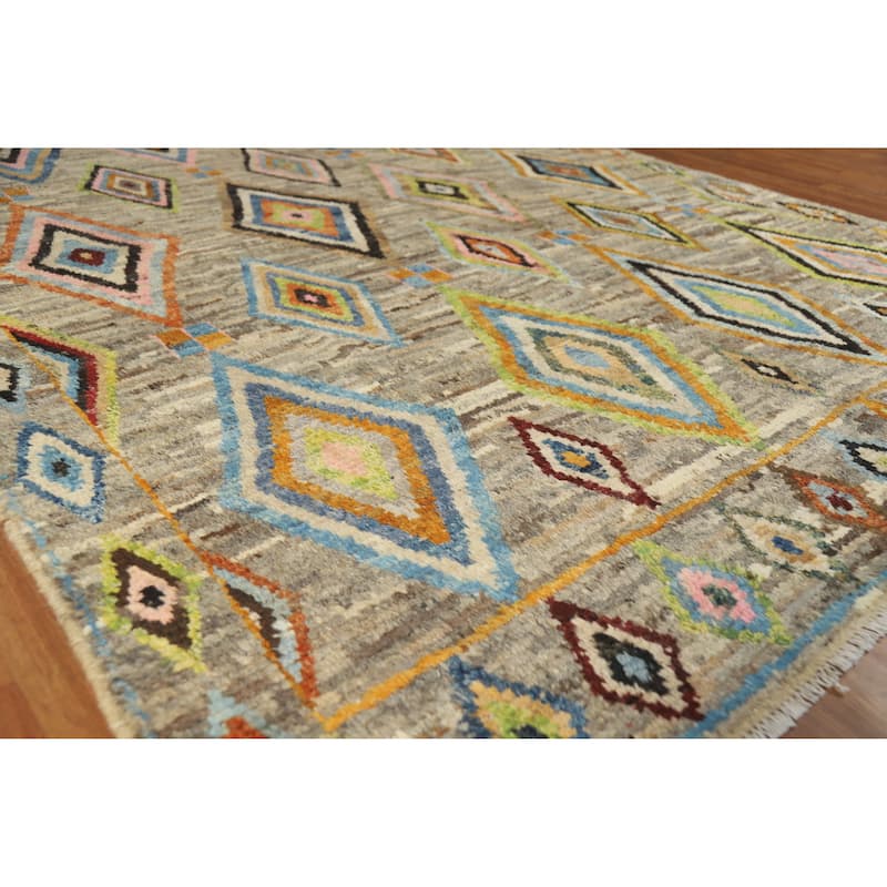 Multi-Color Geometric Moroccan Oriental Rug Hand-Knotted Wool Carpet - 7'0" x 9'7" - 7'0" x 9'7" - Multi-Color