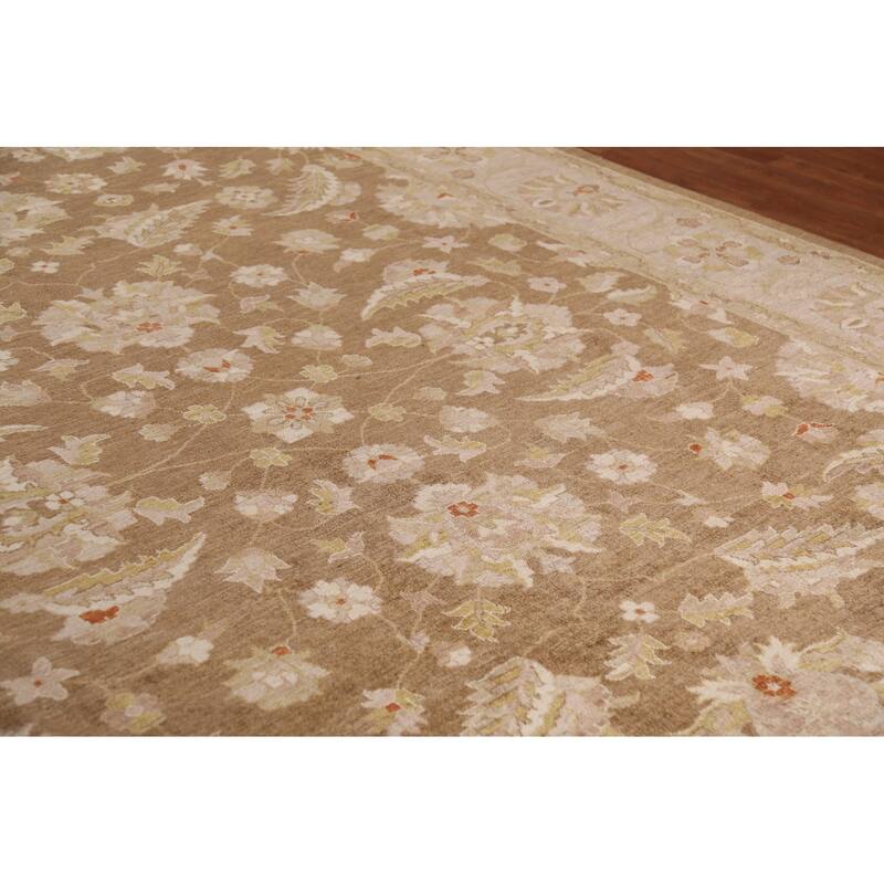 Vegetable Dye Brown Peshawar Oriental Area Rug Handmade Wool Carpet - 9'0"x 11'10"