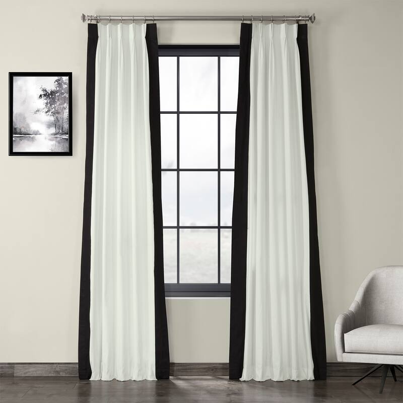 Exclusive Fabrics Modern Color block Cotton Vertical Pleated Curtain (1 Panel) - Luxury Home Decor curtains - 25 X 108 - Warm Off-White & Black