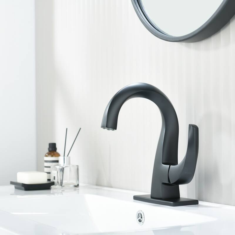 WOWOW Single Handle Gooseneck Bathroom Faucet with Deckplate Included