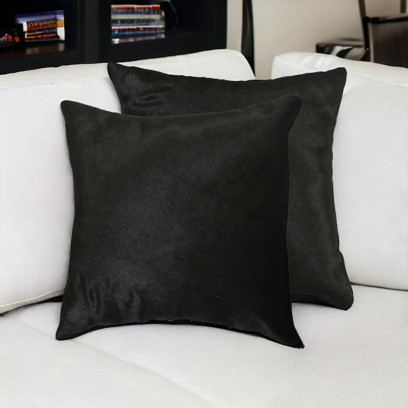 HomeRoots Set of Two 18" Black Cowhide Throw Pillows