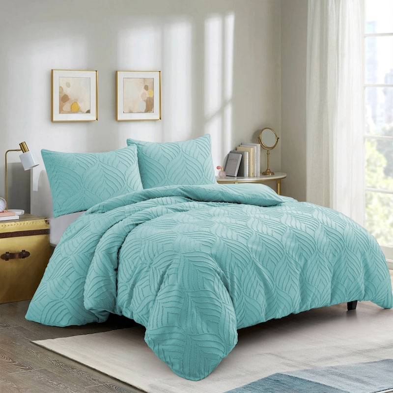 Clipped Jacquard Leaf Duvet Cover Set