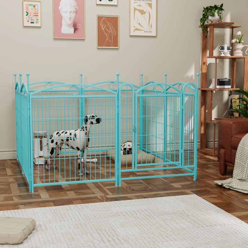 Dog Playpen 32 inch 8 Panels Metal Dog Pen Pet Dog Fence with Doors, Heavy Duty Dog Fence Puppy Pen Foldable Pet Exercise Pen